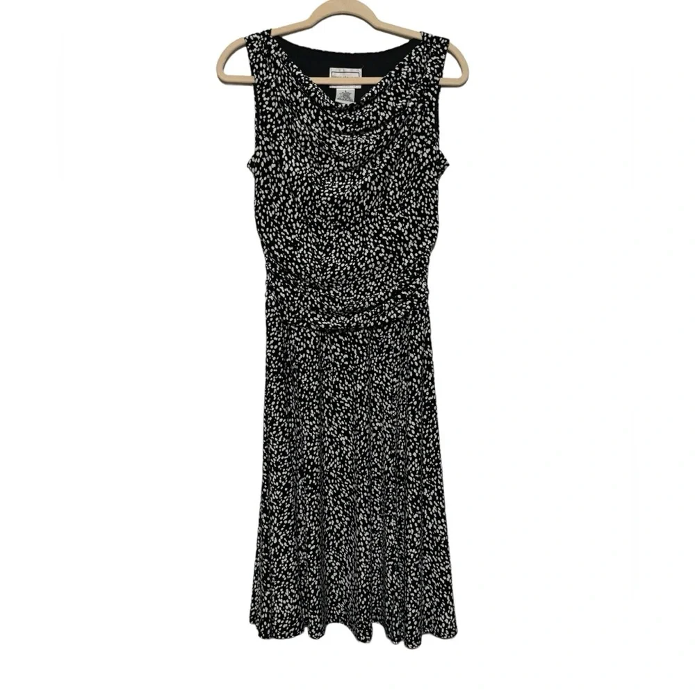 Long Modest Black White Printed Fit Flare Midi Dress Women’s Size 8‎